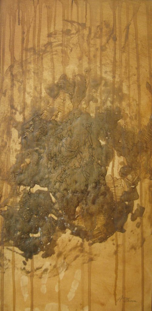 GRAFFITI GROTTE DELL'ADDAURA TERZA FASE Olio su tela in rilievo 30 x 60 di TROIA ALESSANDRO