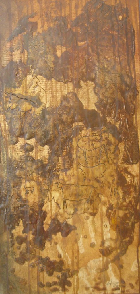 GRAFFITI GROTTE DELL'ADDAURA PRIMA FASE Olio su tela in rilievo 30 x 60 di TROIA ALESSANDRO